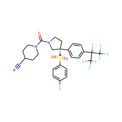 N#CC1CCN(C(=O)N2CC[C@](c3ccc(C(F)(C(F)(F)F)C(F)(F)F)cc3)(S(=O)(=O)c3ccc(F)cc3)C2)CC1 ZINC001772585310