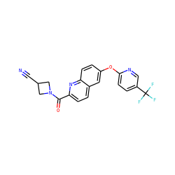 N#CC1CN(C(=O)c2ccc3cc(Oc4ccc(C(F)(F)F)cn4)ccc3n2)C1 ZINC001772586612