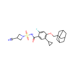 N#CC1CN(S(=O)(=O)NC(=O)c2cc(C3CC3)c(OCC34CC5CC(CC(C5)C3)C4)cc2F)C1 ZINC000216245813