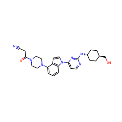 N#CCC(=O)N1CCN(c2cccc3c2ccn3-c2ccnc(N[C@H]3CC[C@H](CO)CC3)n2)CC1 ZINC000261097569