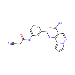 N#CCC(=O)Nc1cccc(CNc2c(C(N)=O)cnn3cccc23)c1 ZINC001772651832