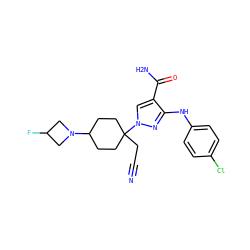 N#CCC1(n2cc(C(N)=O)c(Nc3ccc(Cl)cc3)n2)CCC(N2CC(F)C2)CC1 ZINC000221040637