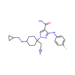 N#CCC1(n2cc(C(N)=O)c(Nc3ccc(F)cc3)n2)CCC(NCC2CC2)CC1 ZINC000222078461