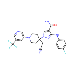 N#CCC1(n2cc(C(N)=O)c(Nc3ccc(F)cc3)n2)CCN(c2cncc(C(F)(F)F)c2)CC1 ZINC000205032765