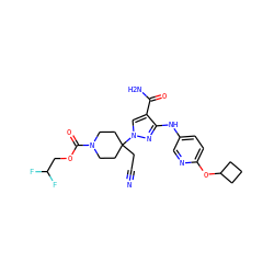 N#CCC1(n2cc(C(N)=O)c(Nc3ccc(OC4CCC4)nc3)n2)CCN(C(=O)OCC(F)F)CC1 ZINC000222085331
