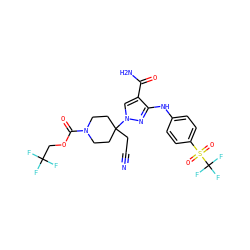 N#CCC1(n2cc(C(N)=O)c(Nc3ccc(S(=O)(=O)C(F)(F)F)cc3)n2)CCN(C(=O)OCC(F)(F)F)CC1 ZINC000220992256