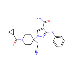 N#CCC1(n2cc(C(N)=O)c(Nc3ccccc3)n2)CCN(C(=O)C2CC2)CC1 ZINC000218410402