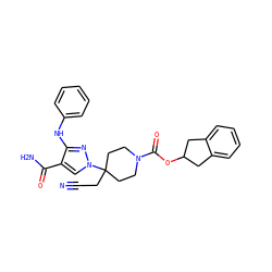 N#CCC1(n2cc(C(N)=O)c(Nc3ccccc3)n2)CCN(C(=O)OC2Cc3ccccc3C2)CC1 ZINC000222075177