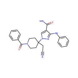 N#CCC1(n2cc(C(N)=O)c(Nc3ccccc3)n2)CCN(C(=O)c2ccccc2)CC1 ZINC000221003371