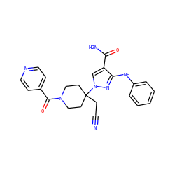 N#CCC1(n2cc(C(N)=O)c(Nc3ccccc3)n2)CCN(C(=O)c2ccncc2)CC1 ZINC000222076917