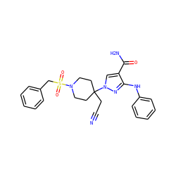 N#CCC1(n2cc(C(N)=O)c(Nc3ccccc3)n2)CCN(S(=O)(=O)Cc2ccccc2)CC1 ZINC000222090731