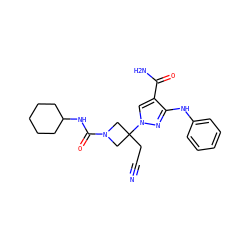 N#CCC1(n2cc(C(N)=O)c(Nc3ccccc3)n2)CN(C(=O)NC2CCCCC2)C1 ZINC000222076205