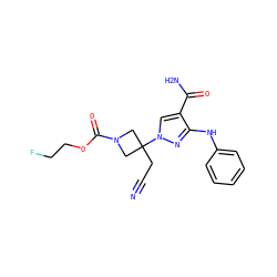 N#CCC1(n2cc(C(N)=O)c(Nc3ccccc3)n2)CN(C(=O)OCCF)C1 ZINC000221008501