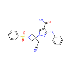 N#CCC1(n2cc(C(N)=O)c(Nc3ccccc3)n2)CN(S(=O)(=O)c2ccccc2)C1 ZINC000222092699