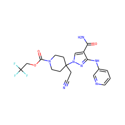 N#CCC1(n2cc(C(N)=O)c(Nc3cccnc3)n2)CCN(C(=O)OCC(F)(F)F)CC1 ZINC000222094614