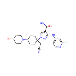 N#CCC1(n2cc(C(N)=O)c(Nc3ccnc(F)c3)n2)CCC(N2CCC(O)CC2)CC1 ZINC000219334988