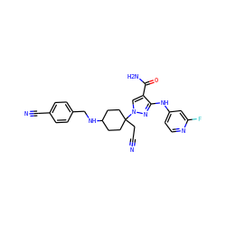 N#CCC1(n2cc(C(N)=O)c(Nc3ccnc(F)c3)n2)CCC(NCc2ccc(C#N)cc2)CC1 ZINC000219335431