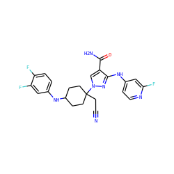 N#CCC1(n2cc(C(N)=O)c(Nc3ccnc(F)c3)n2)CCC(Nc2ccc(F)c(F)c2)CC1 ZINC000219254719