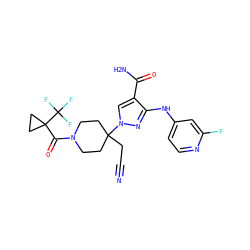 N#CCC1(n2cc(C(N)=O)c(Nc3ccnc(F)c3)n2)CCN(C(=O)C2(C(F)(F)F)CC2)CC1 ZINC000220964017
