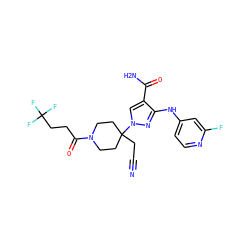 N#CCC1(n2cc(C(N)=O)c(Nc3ccnc(F)c3)n2)CCN(C(=O)CCC(F)(F)F)CC1 ZINC000222087055