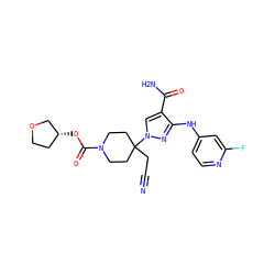 N#CCC1(n2cc(C(N)=O)c(Nc3ccnc(F)c3)n2)CCN(C(=O)O[C@@H]2CCOC2)CC1 ZINC000219871719