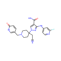 N#CCC1(n2cc(C(N)=O)c(Nc3ccnc(F)c3)n2)CCN(Cc2ccc(=O)[nH]c2)CC1 ZINC000220968522