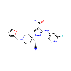 N#CCC1(n2cc(C(N)=O)c(Nc3ccnc(F)c3)n2)CCN(Cc2ccco2)CC1 ZINC000222084459