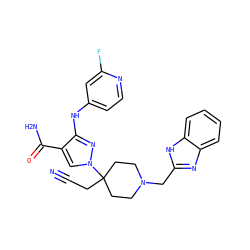 N#CCC1(n2cc(C(N)=O)c(Nc3ccnc(F)c3)n2)CCN(Cc2nc3ccccc3[nH]2)CC1 ZINC000220954644