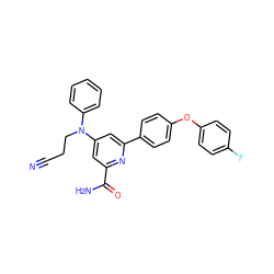 N#CCCN(c1ccccc1)c1cc(C(N)=O)nc(-c2ccc(Oc3ccc(F)cc3)cc2)c1 ZINC000114592531