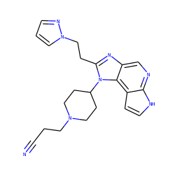 N#CCCN1CCC(n2c(CCn3cccn3)nc3cnc4[nH]ccc4c32)CC1 ZINC000095560976