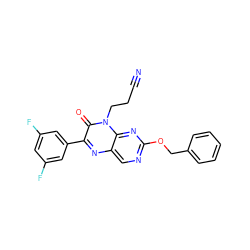 N#CCCn1c(=O)c(-c2cc(F)cc(F)c2)nc2cnc(OCc3ccccc3)nc21 ZINC000004238356