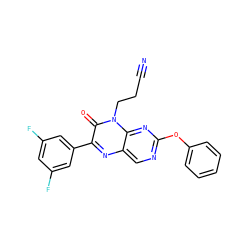 N#CCCn1c(=O)c(-c2cc(F)cc(F)c2)nc2cnc(Oc3ccccc3)nc21 ZINC000004238577