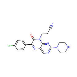 N#CCCn1c(=O)c(-c2ccc(Cl)cc2)nc2cnc(N3CCNCC3)nc21 ZINC000004238969