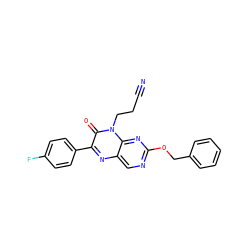 N#CCCn1c(=O)c(-c2ccc(F)cc2)nc2cnc(OCc3ccccc3)nc21 ZINC000004238566