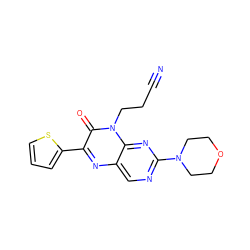 N#CCCn1c(=O)c(-c2cccs2)nc2cnc(N3CCOCC3)nc21 ZINC000004239181
