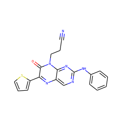 N#CCCn1c(=O)c(-c2cccs2)nc2cnc(Nc3ccccc3)nc21 ZINC000004238945