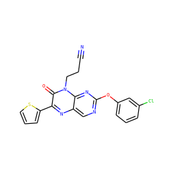N#CCCn1c(=O)c(-c2cccs2)nc2cnc(Oc3cccc(Cl)c3)nc21 ZINC000004238537