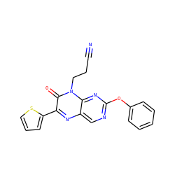 N#CCCn1c(=O)c(-c2cccs2)nc2cnc(Oc3ccccc3)nc21 ZINC000004238505