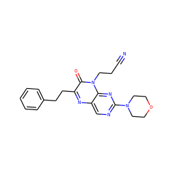 N#CCCn1c(=O)c(CCc2ccccc2)nc2cnc(N3CCOCC3)nc21 ZINC000004238295