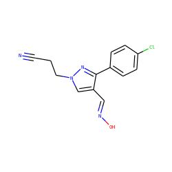 N#CCCn1cc(/C=N/O)c(-c2ccc(Cl)cc2)n1 ZINC000005715629