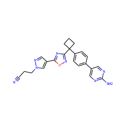 N#CCCn1cc(-c2nc(C3(c4ccc(-c5cnc(N)nc5)cc4)CCC3)no2)cn1 ZINC001772646267