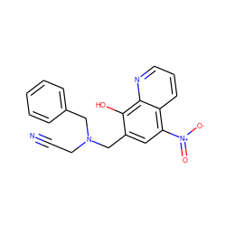 N#CCN(Cc1ccccc1)Cc1cc([N+](=O)[O-])c2cccnc2c1O ZINC000095593192