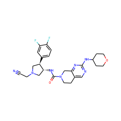 N#CCN1C[C@@H](NC(=O)N2CCc3cnc(NC4CCOCC4)nc3C2)[C@H](c2ccc(F)c(F)c2)C1 ZINC001772599697