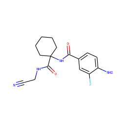 N#CCNC(=O)C1(NC(=O)c2ccc(N)c(F)c2)CCCCC1 ZINC000263620788