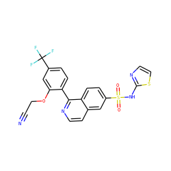 N#CCOc1cc(C(F)(F)F)ccc1-c1nccc2cc(S(=O)(=O)Nc3nccs3)ccc12 ZINC000225086388