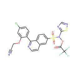 N#CCOc1cc(Cl)ccc1-c1nccc2cc(S(=O)(=O)N(OC(=O)C(F)(F)F)c3ncns3)ccc12 ZINC000225122531
