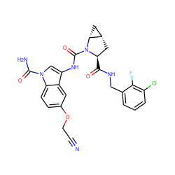 N#CCOc1ccc2c(c1)c(NC(=O)N1[C@H](C(=O)NCc3cccc(Cl)c3F)C[C@H]3C[C@H]31)cn2C(N)=O ZINC000095576312