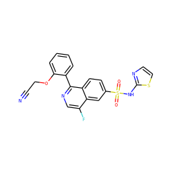 N#CCOc1ccccc1-c1ncc(F)c2cc(S(=O)(=O)Nc3nccs3)ccc12 ZINC000215516754