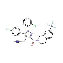 N#CCc1c(C(=O)N2CCc3ccc(C(F)(F)F)cc3C2)nn(-c2ccccc2Cl)c1-c1ccc(Cl)cc1 ZINC000049746169