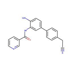 N#CCc1ccc(-c2ccc(N)c(NC(=O)c3cccnc3)c2)cc1 ZINC000029127093